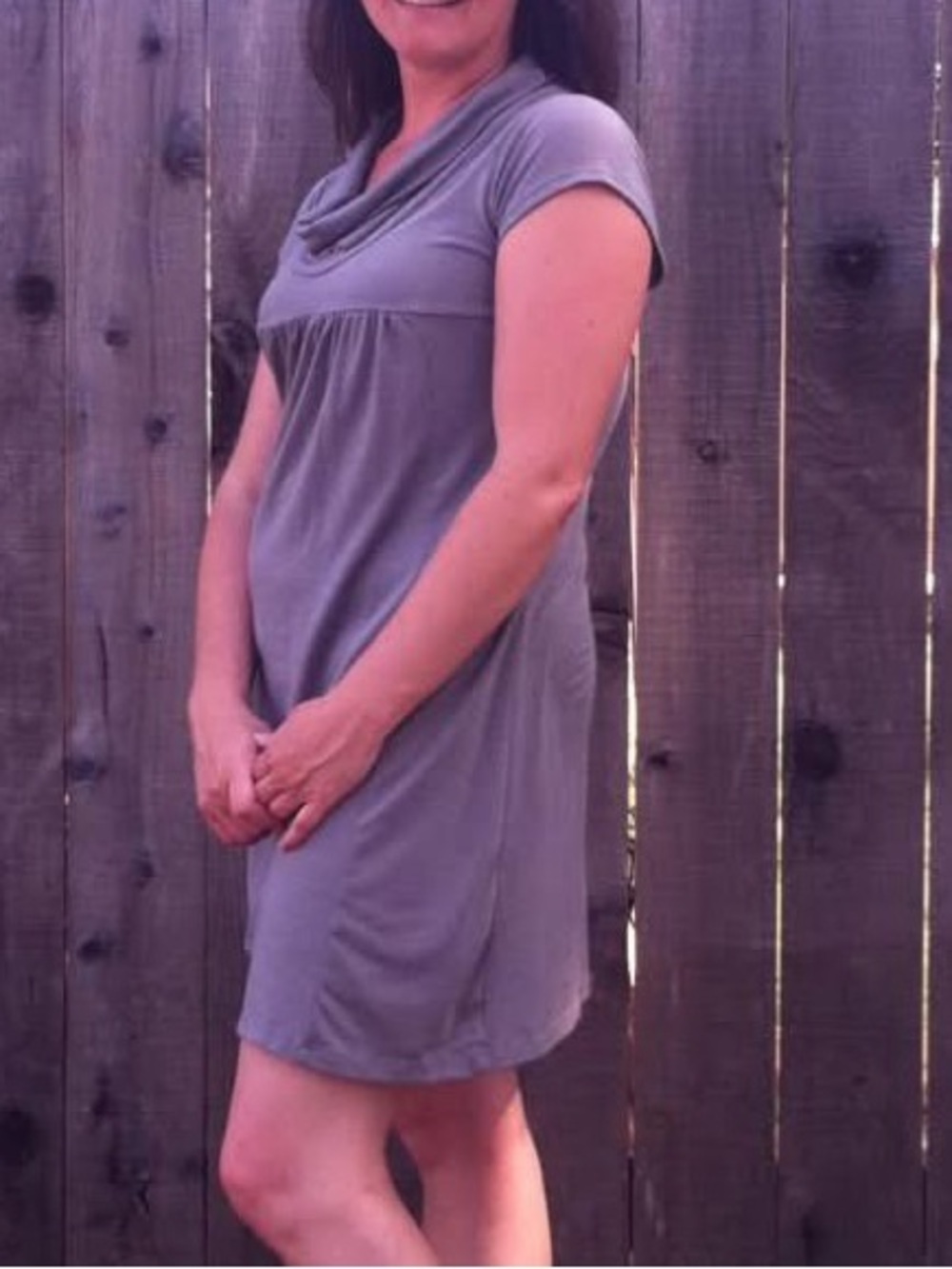 Espresso Womens Gray Short-Sleeve Cowl Neck Above Knee Shabby Chic Y2K Dress Top